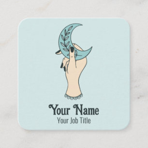 Witchy Blue Crescent Moon Business Card Quadratische Visitenkarte