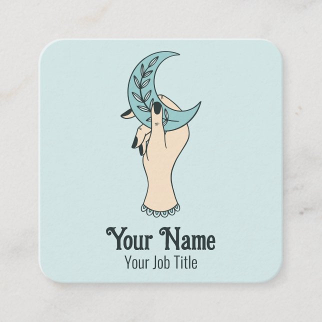 Witchy Blue Crescent Moon Business Card Quadratische Visitenkarte (Vorderseite)