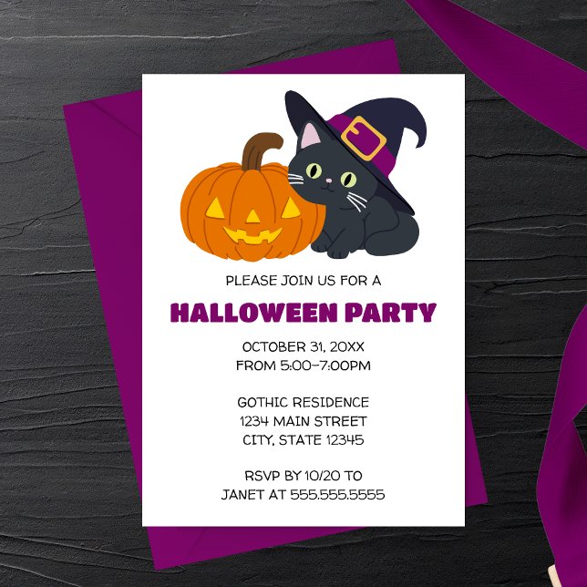 Witchy Cat Halloween-Party Einladung (Von Creator hochgeladen)