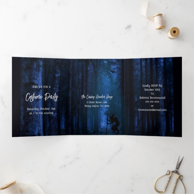 Witchy Forest Halloween-Party Dreifach Gefaltete Einladung (Innenseite)