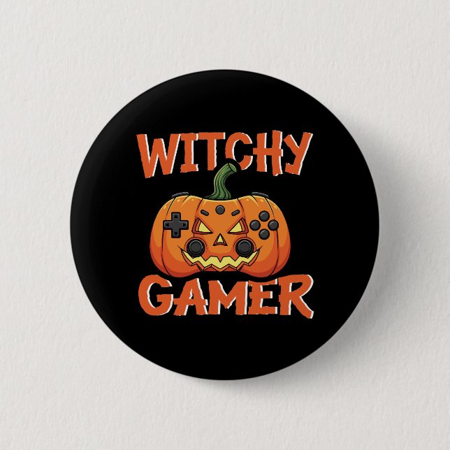 Witchy Gamer Halloween Button (Vorderseite)