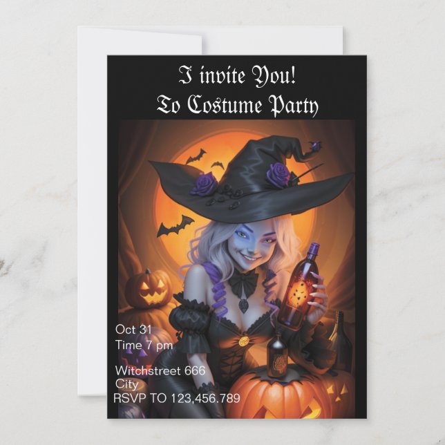 Witchy Halloween Party Invitation (Devant)