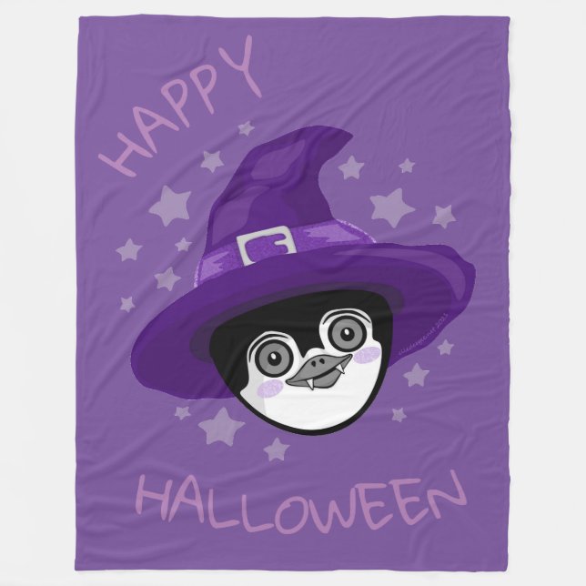 Witchy Halloween Penguin Fleecedecke (Vorderseite)