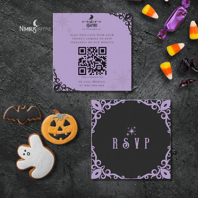 Witchy Lavender Halloween Quick Response Card Quadratische Visitenkarte (Von Creator hochgeladen)