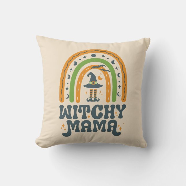 Witchy Mama Mama Mother Rainbow Groovy Halloween Kissen (Vorderseite)