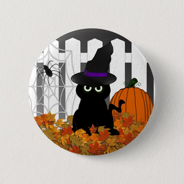 Witchy Miezekatze-Halloween-Knopf Button (Vorderseite)