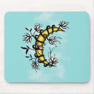 Witchy Moon Floral Boho Art Mousepad