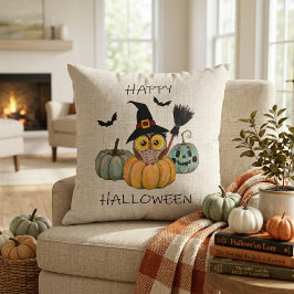 Witchy Owl Happy Halloween Kissen