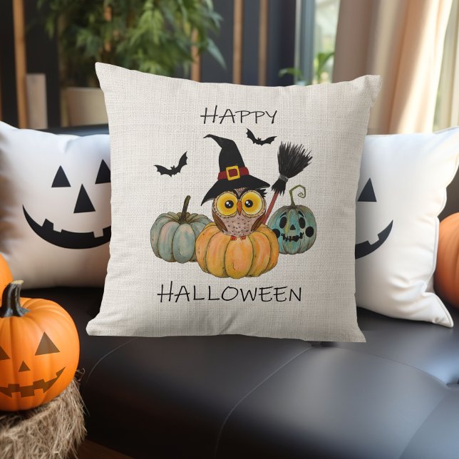 Witchy Owl Happy Halloween Kissen (Witchy Owl Happy Halloween Throw Pillow)