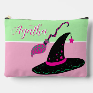 Witchy Pink Halloween Hut & Broom Zubehörtasche