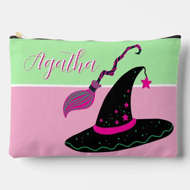 Witchy Pink Halloween Hut & Broom Zubehörtasche (Vorderseite)