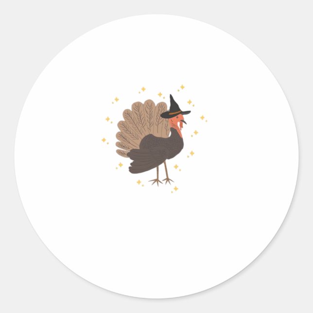 Witchy turkey with hat and sparkling stars illustr runder aufkleber (Vorderseite)