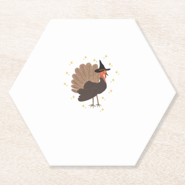 Witchy turkey with hat and sparkling stars illustr untersetzer (Vorderseite)