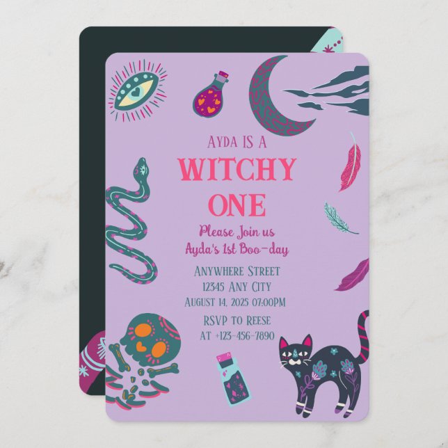 Witchy Un Halloween Invitation Anniversaire (Devant / Derrière)