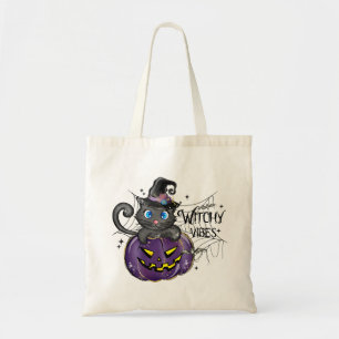 Witchy Vibes   WItch Black Cat and Jack-O-Lantern Tragetasche