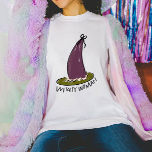 Witchy Woman Lila & Green Hexen Hat Halloween T-Shirt