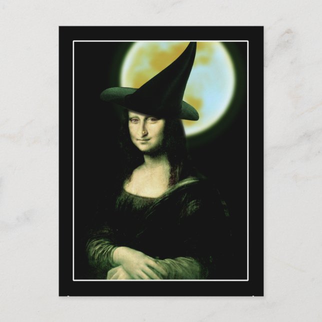 Witchy Woman Mona Lisa Halloween Postkarte (Vorderseite)