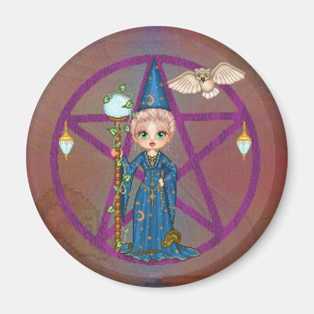 Witchy Woman Penctacle Pixel Art Magnet (Vorne)