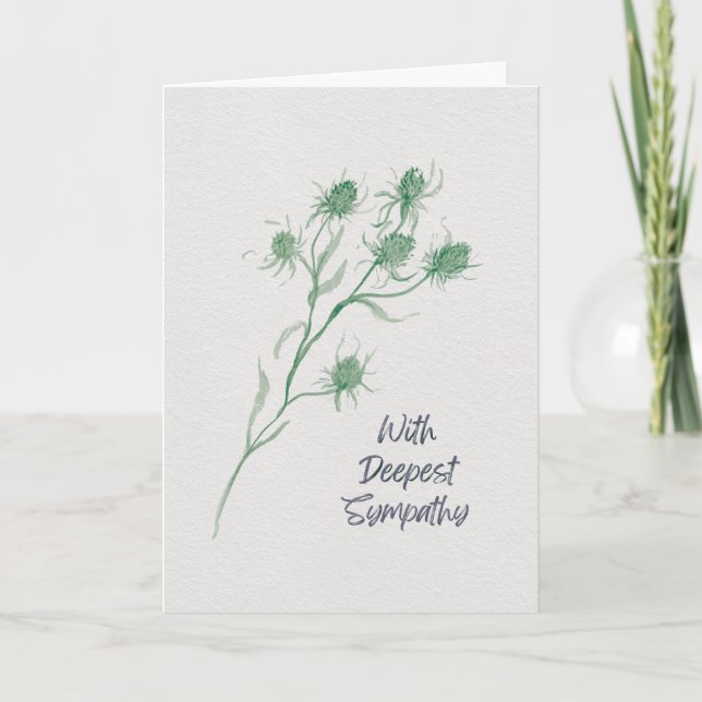 With Deepest Sympathy – Green Thistle Watercolor Karte (Vorderseite)