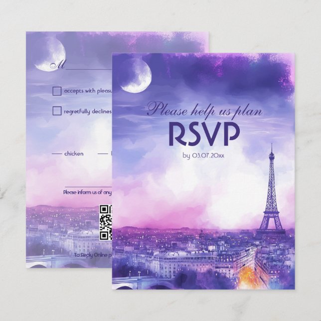 With dietary choice Amour Éternel RSVP Card  (Vorne/Hinten)