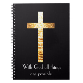 With God Gold Cross Spiral Journal Notebook Notizblock