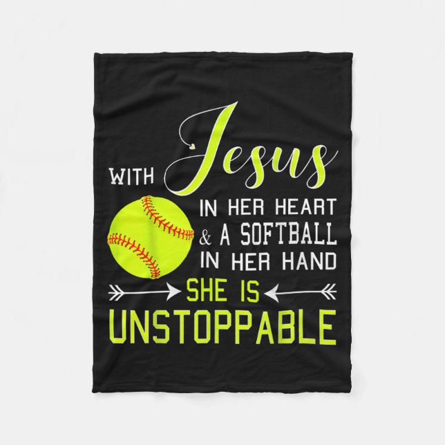 With Jesus In Her Heart And A Softball She Is Unst Fleecedecke (Vorderseite)