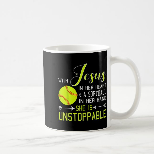 With Jesus In Her Heart And A Softball She Is Unst Kaffeetasse (Rechts)