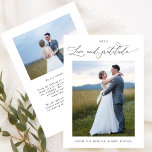 With Love and Gratitude, Chic Photo Wedding Dankeskarte<br><div class="desc">Thank your guests with this elegant Wedding photo thank you card with phrase "Love and Gratitude" in delicate modern hand written calligraphy. Design with two photo templates one in the front and one in the back. Ability to add on the back a "printed" message - OR - leave section in...</div>