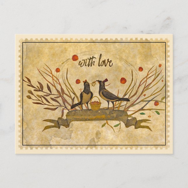 With Love Vintage Valentine Postcard Postkarte (Vorderseite)