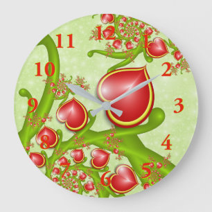 With much Love Red Yellow Hearts Fractal Art Große Wanduhr