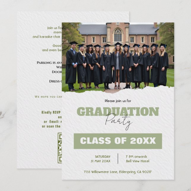 With QR code Class Year Photo Grad Party Invite Einladung (Vorne/Hinten)