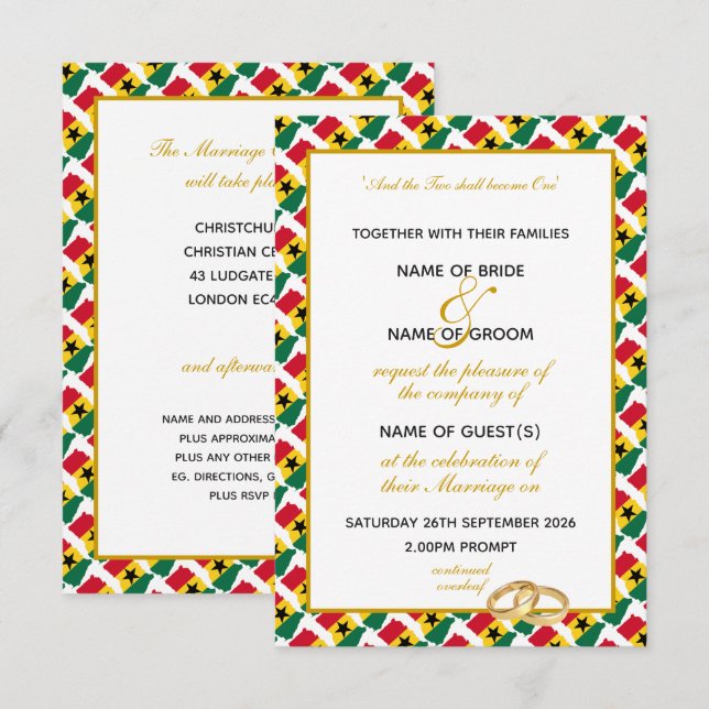 WITHDRAWN Elegant GHANA mit Gold Script Wedding Einladung (Vorne/Hinten)