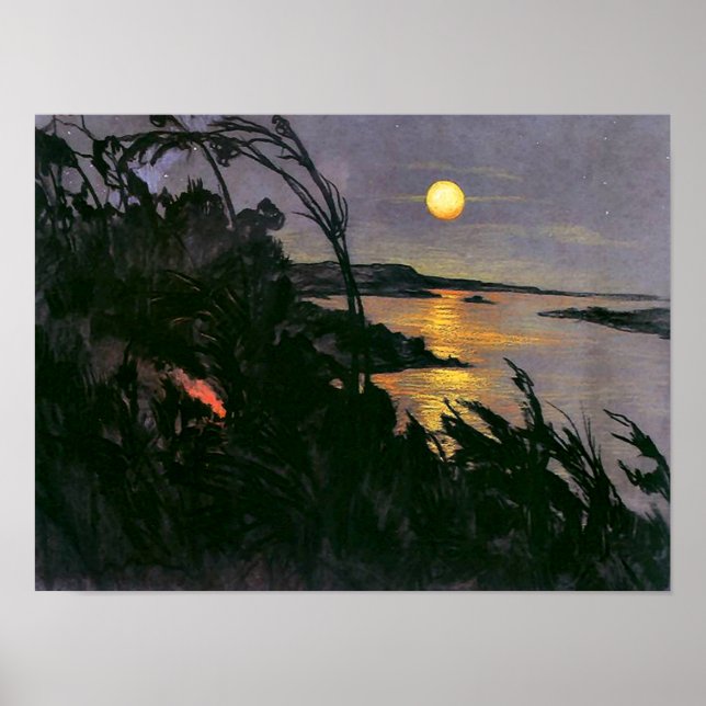 Witkiewicz - australische Landschaft mit Vollmond Poster (Vorne)