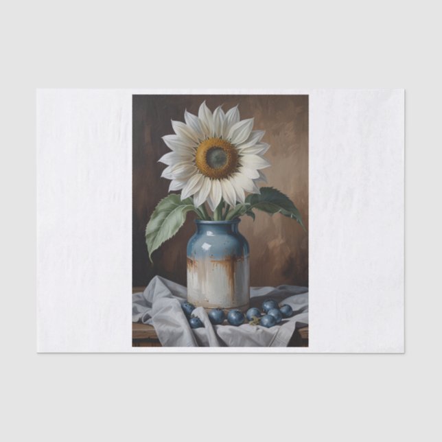 Witte zonnebloem in vaas decoupage tissue papier (Vorderseite)