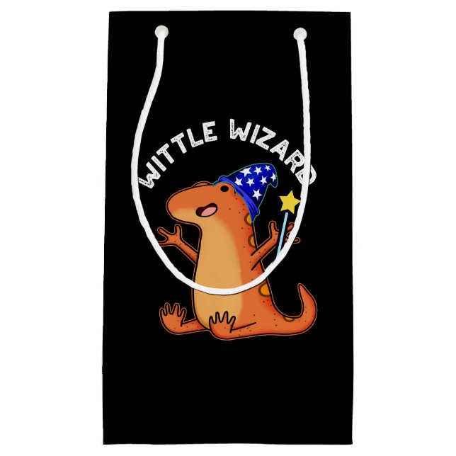 Wittle Wizard Funny Lizard Pun Dark BG Kleine Geschenktüte (Vorderseite)