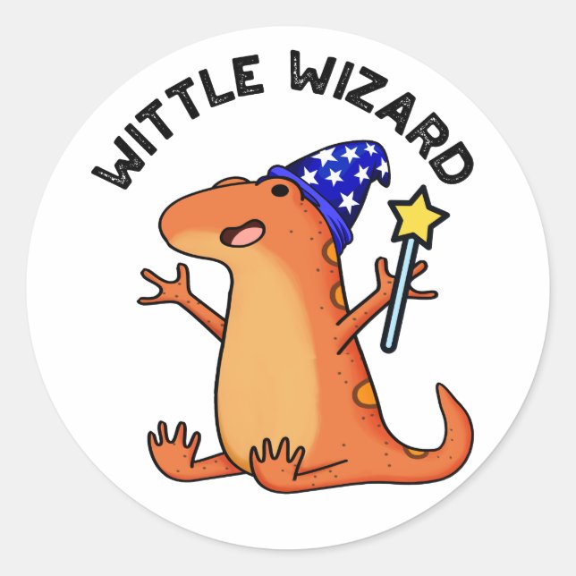 Wittle Wizard Funny Lizard Pun Runder Aufkleber (Vorderseite)