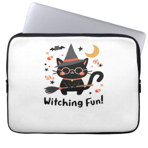 Wittling Black Cat mit Broom - Niedliches Hallowee Laptopschutzhülle