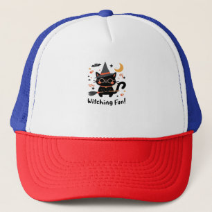 Wittling Black Cat mit Broom - Niedliches Hallowee Truckerkappe