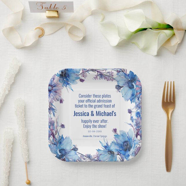 💍 Witty 💍 Cornflowers und Lavender Elegance Pappteller (Hochzeit)