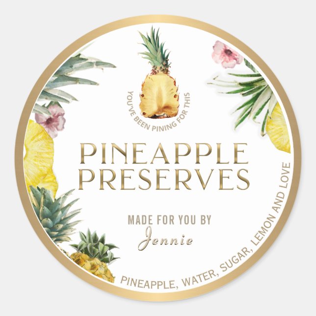 Witty Logo Design Elegant Ananas bewahrt Runder Aufkleber (Vorderseite)