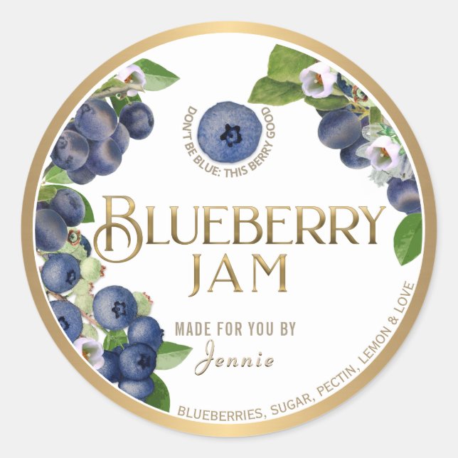 Witty Logo Design Elegant Blueberry Jam Preserve Runder Aufkleber (Vorderseite)