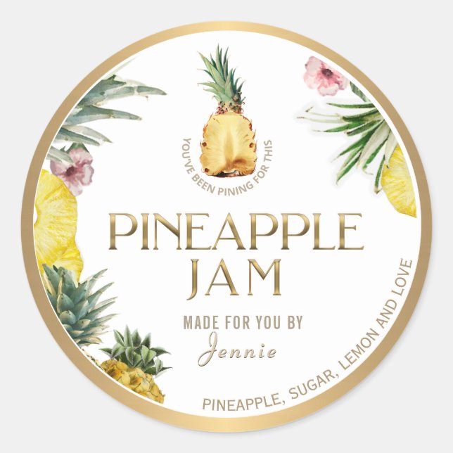 Witty Logo Design Elegante Ananas Jam Classic Ro Runder Aufkleber (Vorderseite)