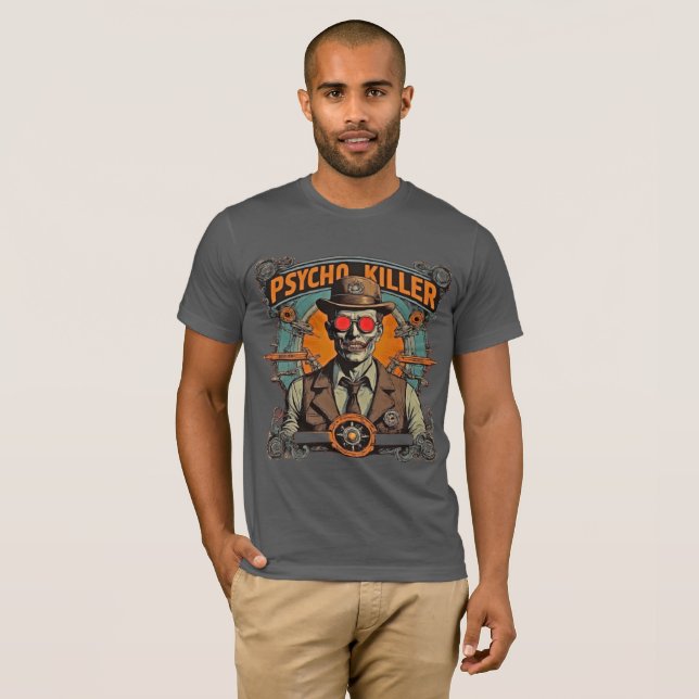 Witty Retro Comic Art Steampunk Psycho Killer T-Shirt (Vorne ganz)