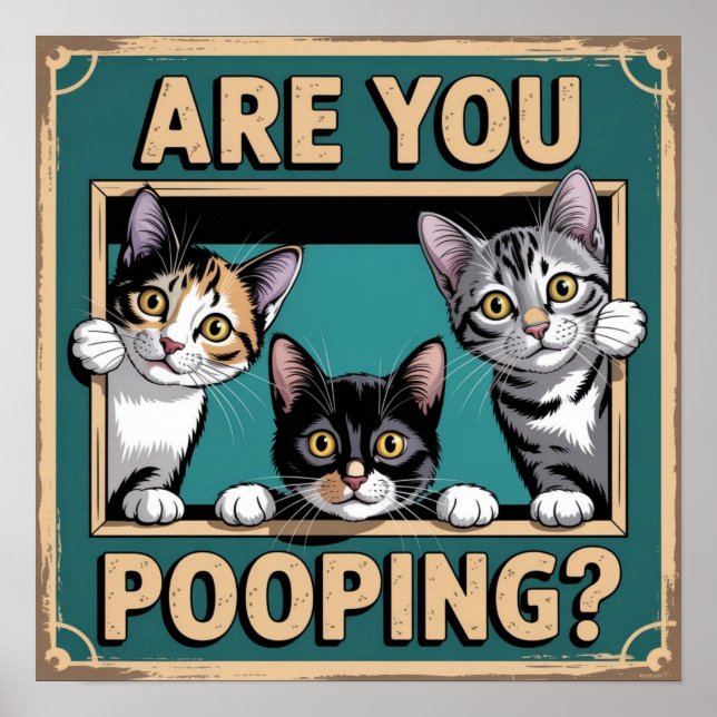 Witzig: "Kacke du?" Calico, Tabby & Black Cat Poster (Vorne)