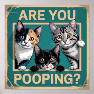 Witzig: "Kacke du?" Calico, Tabby & Black Cat Poster