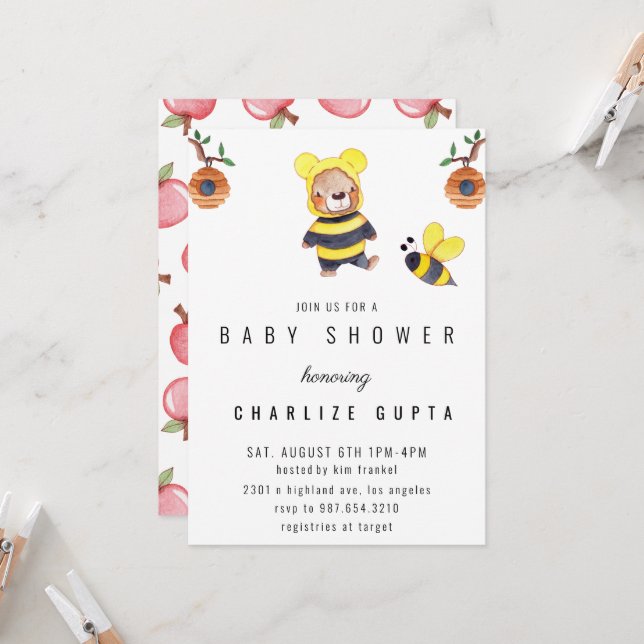 witzige Baby Shower Teddy Bear Honey Bee Einladung (Vorderseite/Rückseite Beispiel)
