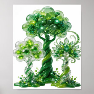Witzige grüne GRÜNE JUWELEN UND GLITZERNDE BLASEN Poster