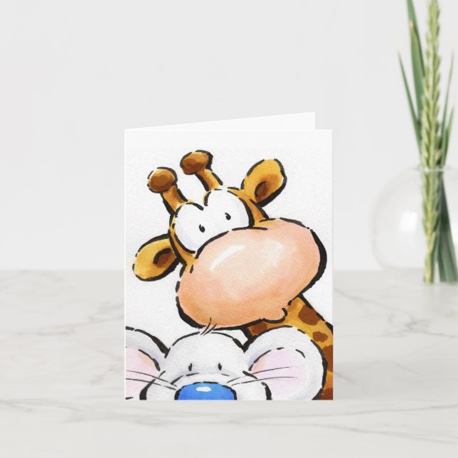 Witzige Grußkarte, Giraffe und Maus Sprichwort Hi Karte (Vorderseite)
