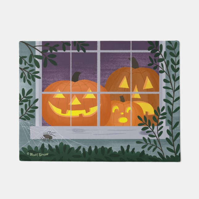 Witzige Halloween-Jack-o'-Laternen im Fenster Fußmatte (Vorderseite)