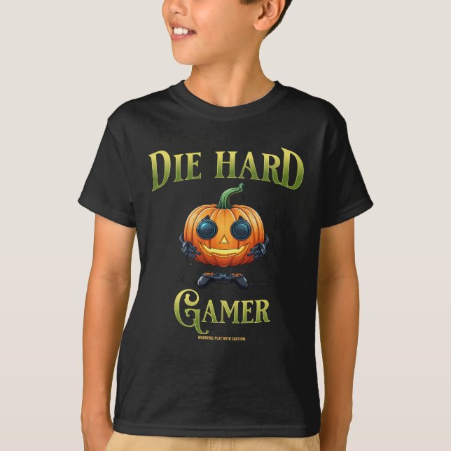 Witzige Halloween-Kürbislaterne, Gamer Kid v2 T-Shirt (Vorderseite)